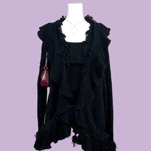 black goth boh whimsygoth grunge ruffle shaky tie front cardigan